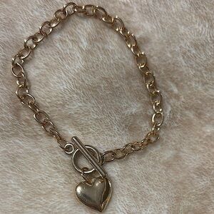 Gold Heart Charm Toggle Bracelet